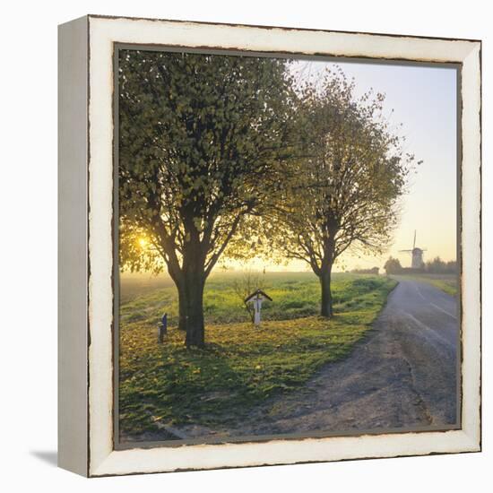 Limburg, Crucifix Along the Road and the Windmill Van Tienhovenmolen Near Wifshuis-Marcel Malherbe-Framed Stretched Canvas