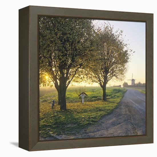 Limburg, Crucifix Along the Road and the Windmill Van Tienhovenmolen Near Wifshuis-Marcel Malherbe-Framed Stretched Canvas