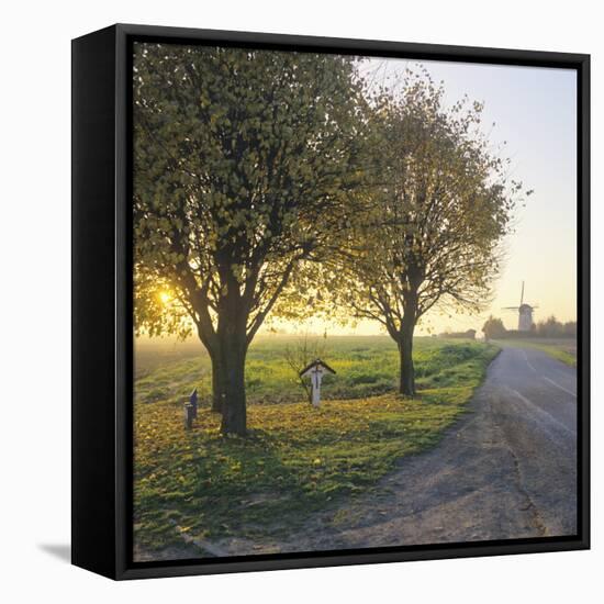 Limburg, Crucifix Along the Road and the Windmill Van Tienhovenmolen Near Wifshuis-Marcel Malherbe-Framed Stretched Canvas