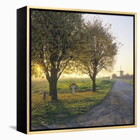 Limburg, Crucifix Along the Road and the Windmill Van Tienhovenmolen Near Wifshuis-Marcel Malherbe-Framed Stretched Canvas