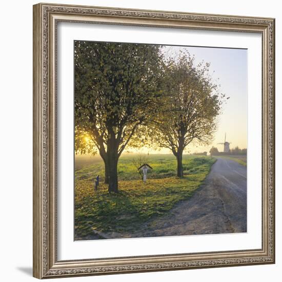 Limburg, Crucifix Along the Road and the Windmill Van Tienhovenmolen Near Wifshuis-Marcel Malherbe-Framed Photographic Print