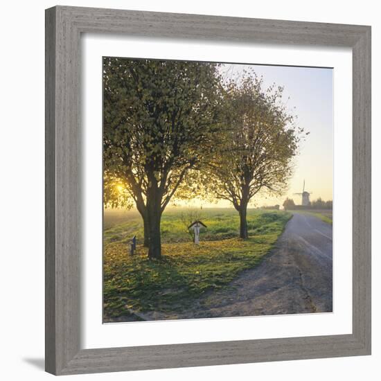 Limburg, Crucifix Along the Road and the Windmill Van Tienhovenmolen Near Wifshuis-Marcel Malherbe-Framed Photographic Print