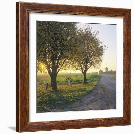 Limburg, Crucifix Along the Road and the Windmill Van Tienhovenmolen Near Wifshuis-Marcel Malherbe-Framed Photographic Print