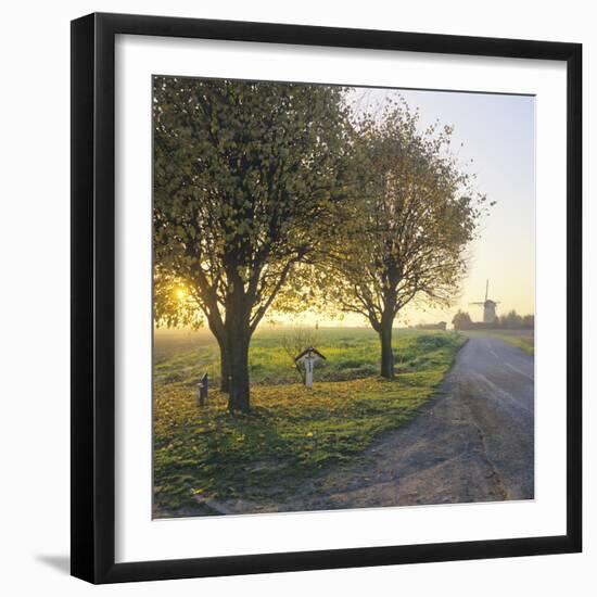 Limburg, Crucifix Along the Road and the Windmill Van Tienhovenmolen Near Wifshuis-Marcel Malherbe-Framed Photographic Print