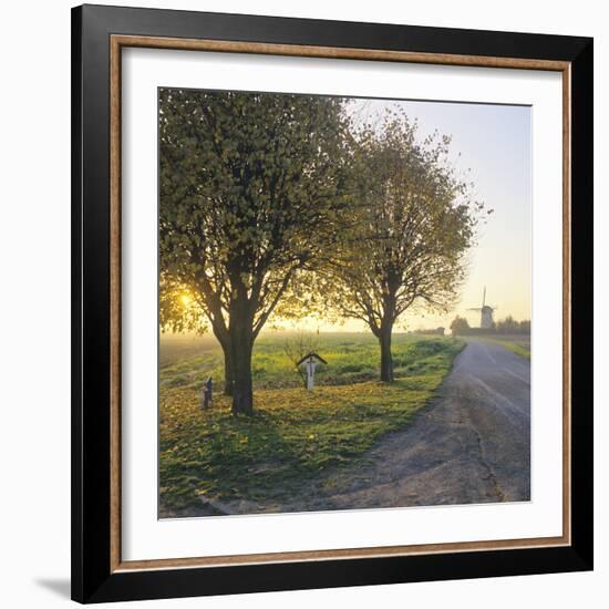 Limburg, Crucifix Along the Road and the Windmill Van Tienhovenmolen Near Wifshuis-Marcel Malherbe-Framed Photographic Print