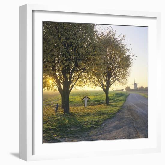 Limburg, Crucifix Along the Road and the Windmill Van Tienhovenmolen Near Wifshuis-Marcel Malherbe-Framed Photographic Print