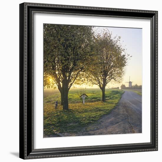 Limburg, Crucifix Along the Road and the Windmill Van Tienhovenmolen Near Wifshuis-Marcel Malherbe-Framed Photographic Print