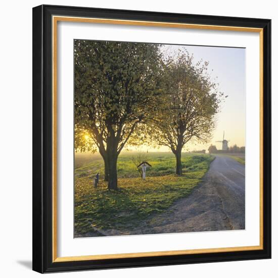 Limburg, Crucifix Along the Road and the Windmill Van Tienhovenmolen Near Wifshuis-Marcel Malherbe-Framed Photographic Print