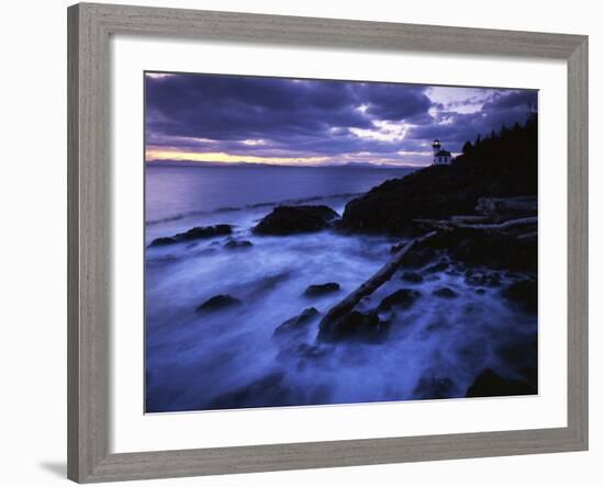 Lime Liln Lighthouse at dusk, Lime Liln State Park, San Juan Island, Washington, USA-Charles Gurche-Framed Photographic Print