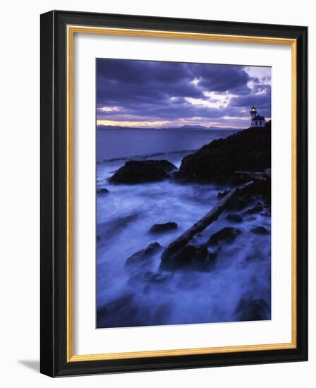 Lime Liln Lighthouse at dusk, Lime Liln State Park, San Juan Island, Washington, USA-Charles Gurche-Framed Photographic Print