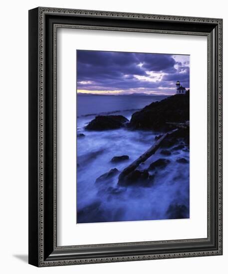 Lime Liln Lighthouse at dusk, Lime Liln State Park, San Juan Island, Washington, USA-Charles Gurche-Framed Photographic Print