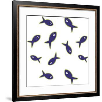 Lime With Purple Fish Repeat-Cindy Wider-Framed Giclee Print