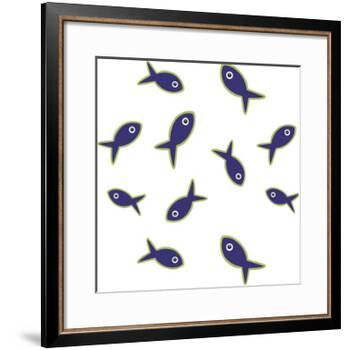 Lime With Purple Fish Repeat-Cindy Wider-Framed Giclee Print