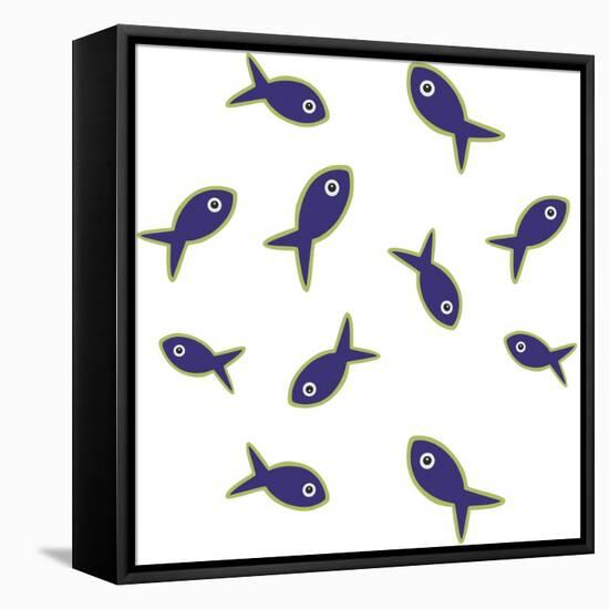 Lime With Purple Fish Repeat-Cindy Wider-Framed Premier Image Canvas