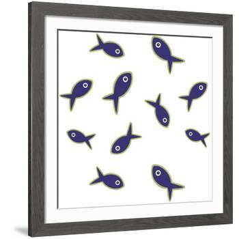 Lime With Purple Fish Repeat-Cindy Wider-Framed Giclee Print