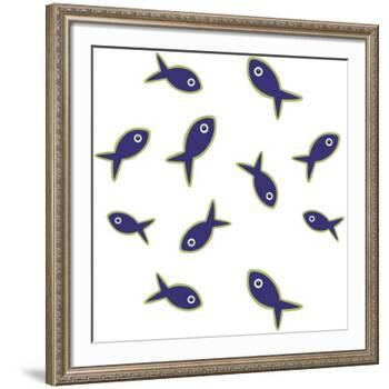 Lime With Purple Fish Repeat-Cindy Wider-Framed Giclee Print