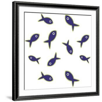 Lime With Purple Fish Repeat-Cindy Wider-Framed Giclee Print