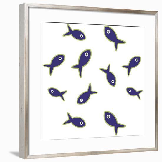 Lime With Purple Fish Repeat-Cindy Wider-Framed Giclee Print