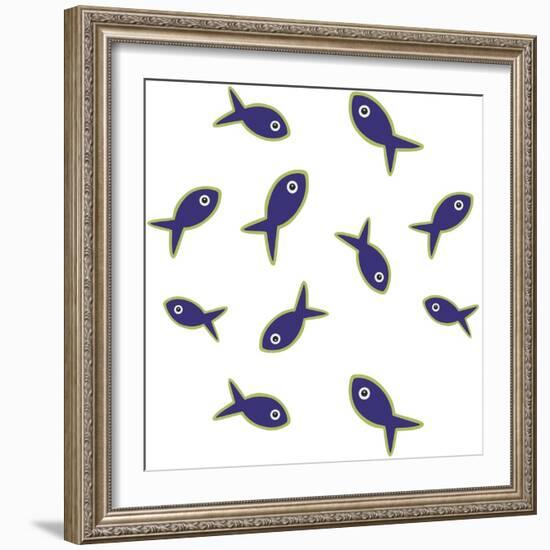 Lime With Purple Fish Repeat-Cindy Wider-Framed Giclee Print