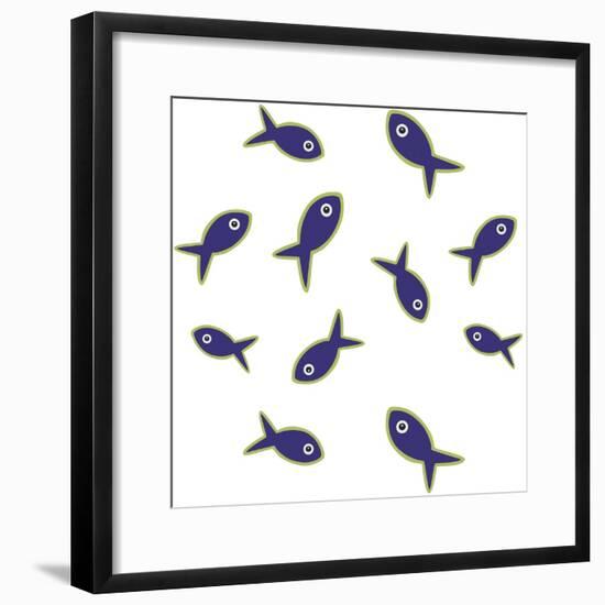 Lime With Purple Fish Repeat-Cindy Wider-Framed Giclee Print