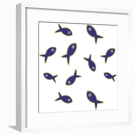 Lime With Purple Fish Repeat-Cindy Wider-Framed Giclee Print