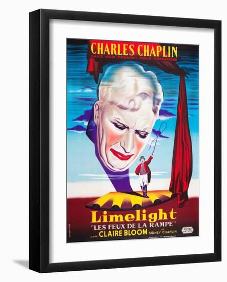 LIMELIGHT (aka LIMELIGHT LES FEUX DE LA RAMPE), French poster art, Charles Chaplin, 1952-null-Framed Art Print