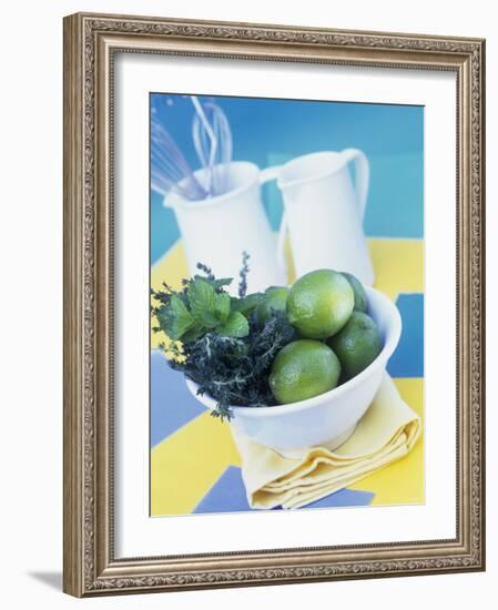 Limes, Mint and Thyme in a Bowl-Linda Burgess-Framed Photographic Print