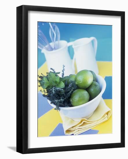 Limes, Mint and Thyme in a Bowl-Linda Burgess-Framed Photographic Print