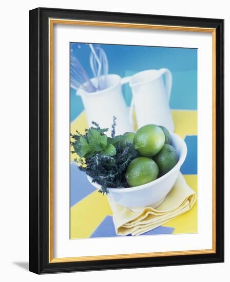 Limes, Mint and Thyme in a Bowl-Linda Burgess-Framed Photographic Print