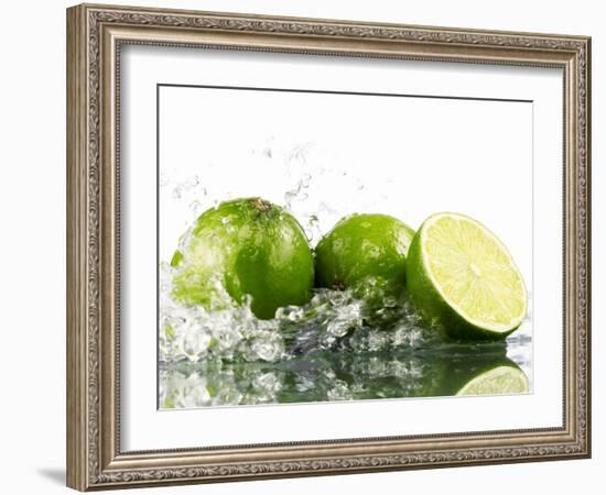 Limes with Splashing Water-Michael L?ffler-Framed Photographic Print