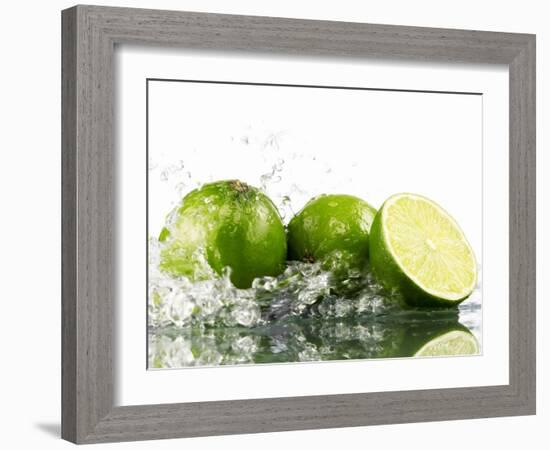 Limes with Splashing Water-Michael L?ffler-Framed Photographic Print