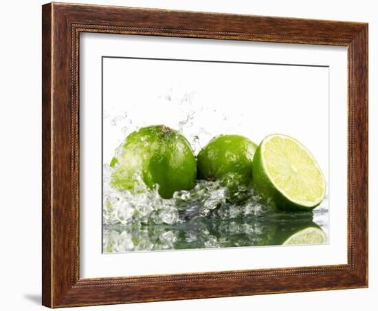 Limes with Splashing Water-Michael L?ffler-Framed Photographic Print