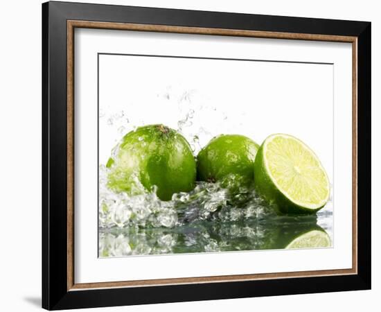 Limes with Splashing Water-Michael L?ffler-Framed Photographic Print