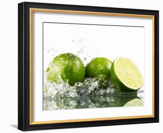 Limes with Splashing Water-Michael L?ffler-Framed Photographic Print