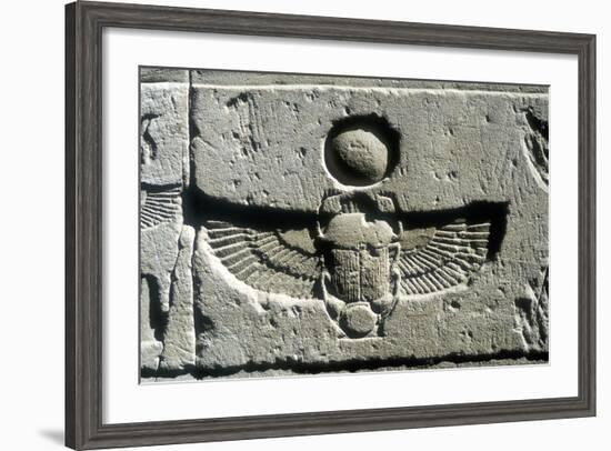 Limestone Relief of a Scarab Beetle and Vulture Wings under a Disk of the Sun, Edfu, Egypt-null-Framed Photographic Print