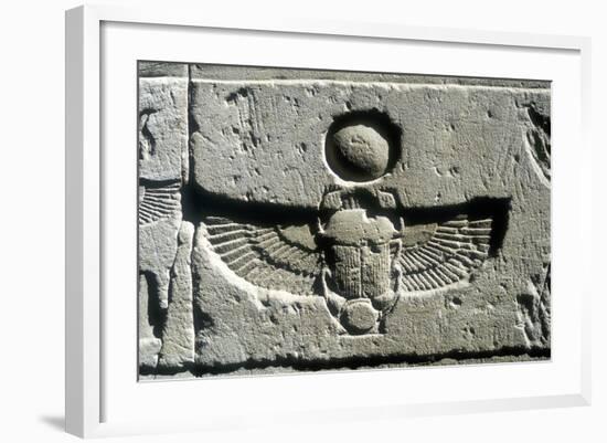 Limestone Relief of a Scarab Beetle and Vulture Wings under a Disk of the Sun, Edfu, Egypt-null-Framed Photographic Print