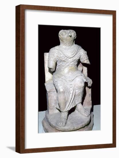 Limestone seated figure of Horus wearing Roman military costume, Egyptian. Artist: Unknown-Unknown-Framed Giclee Print