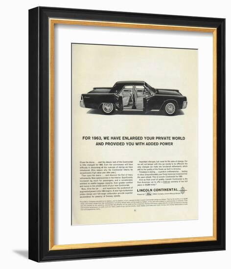 Lincoln 1963 - Added Power-null-Framed Art Print