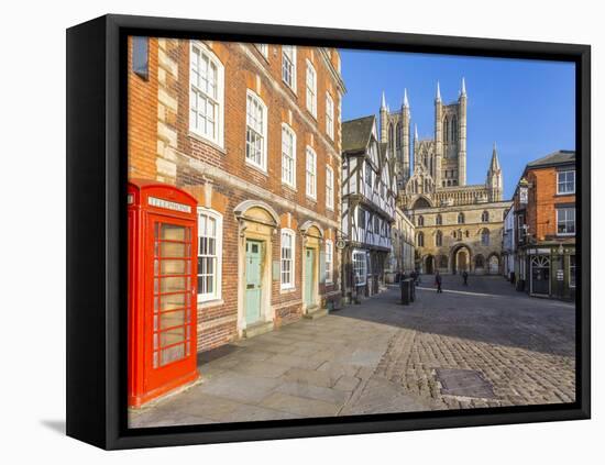 Lincoln Cathedral viewed from Exchequer Gate with red telephone visible, Lincoln, Lincolnshire, Eng-Frank Fell-Framed Premier Image Canvas