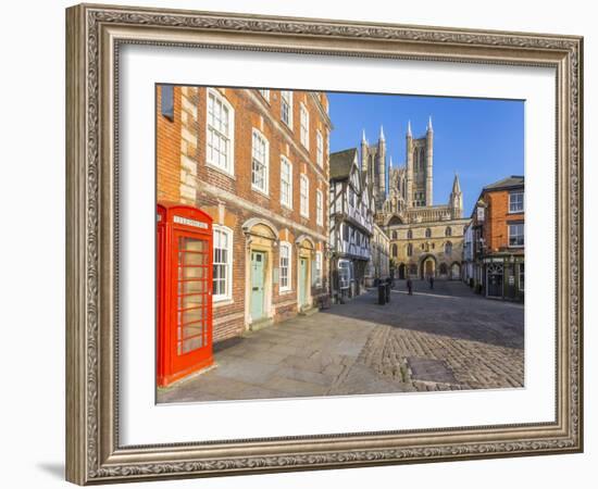 Lincoln Cathedral viewed from Exchequer Gate with red telephone visible, Lincoln, Lincolnshire, Eng-Frank Fell-Framed Photographic Print