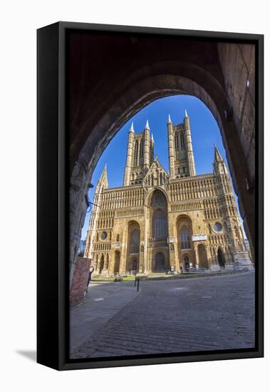 Lincoln Cathedral viewed through archway of Exchequer Gate, Lincoln, Lincolnshire, England, United -Frank Fell-Framed Premier Image Canvas