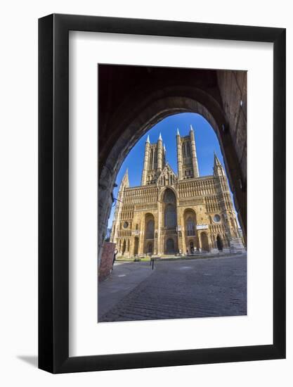 Lincoln Cathedral viewed through archway of Exchequer Gate, Lincoln, Lincolnshire, England, United -Frank Fell-Framed Photographic Print