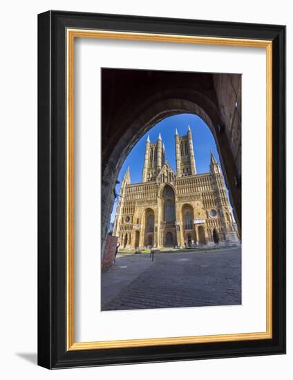 Lincoln Cathedral viewed through archway of Exchequer Gate, Lincoln, Lincolnshire, England, United -Frank Fell-Framed Photographic Print