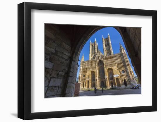 Lincoln Cathedral viewed through archway of Exchequer Gate, Lincoln, Lincolnshire, England, United -Frank Fell-Framed Photographic Print