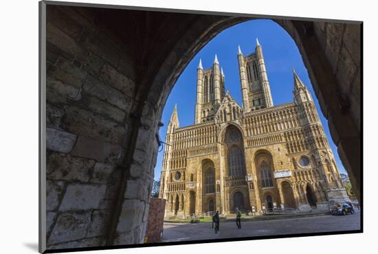 Lincoln Cathedral viewed through archway of Exchequer Gate, Lincoln, Lincolnshire, England, United -Frank Fell-Mounted Photographic Print