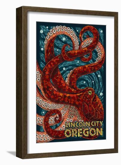 Lincoln City, Oregon - Mosaic Octopus-Lantern Press-Framed Art Print