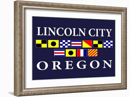 Lincoln City, Oregon - Nautical Flags-Lantern Press-Framed Art Print