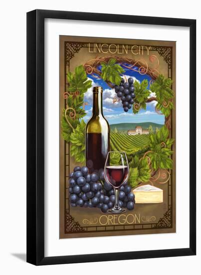 Lincoln City, Oregon - Pinot Noir-Lantern Press-Framed Art Print