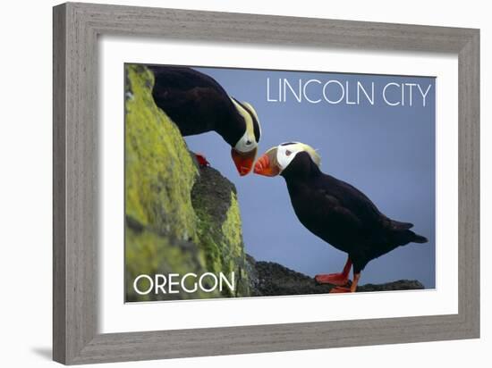 Lincoln City, Oregon - Tufted Puffins - Lantern Press-Lantern Press-Framed Art Print