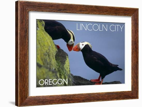 Lincoln City, Oregon - Tufted Puffins - Lantern Press-Lantern Press-Framed Art Print